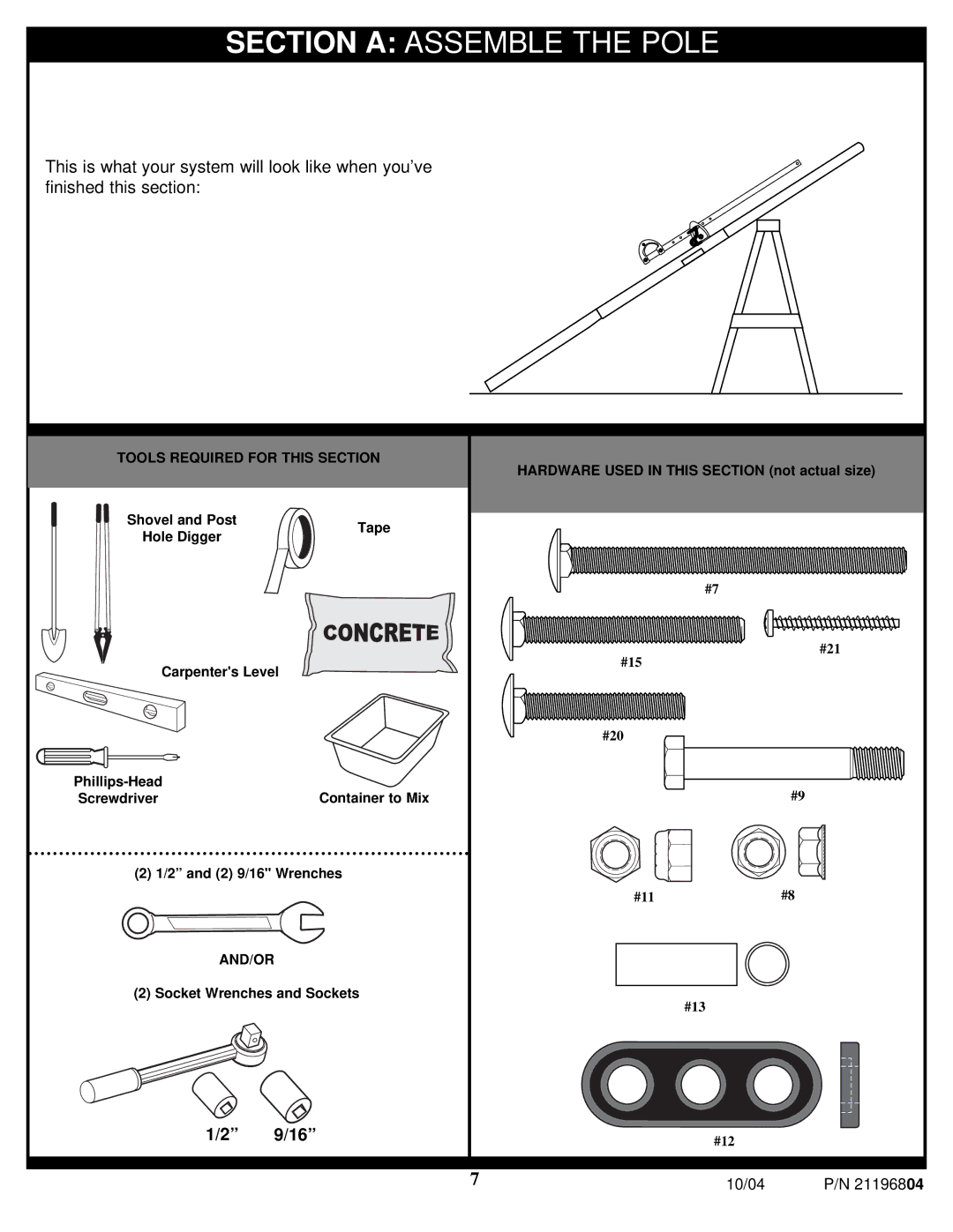 Spalding 21196804 manual Section a Assemble the Pole 