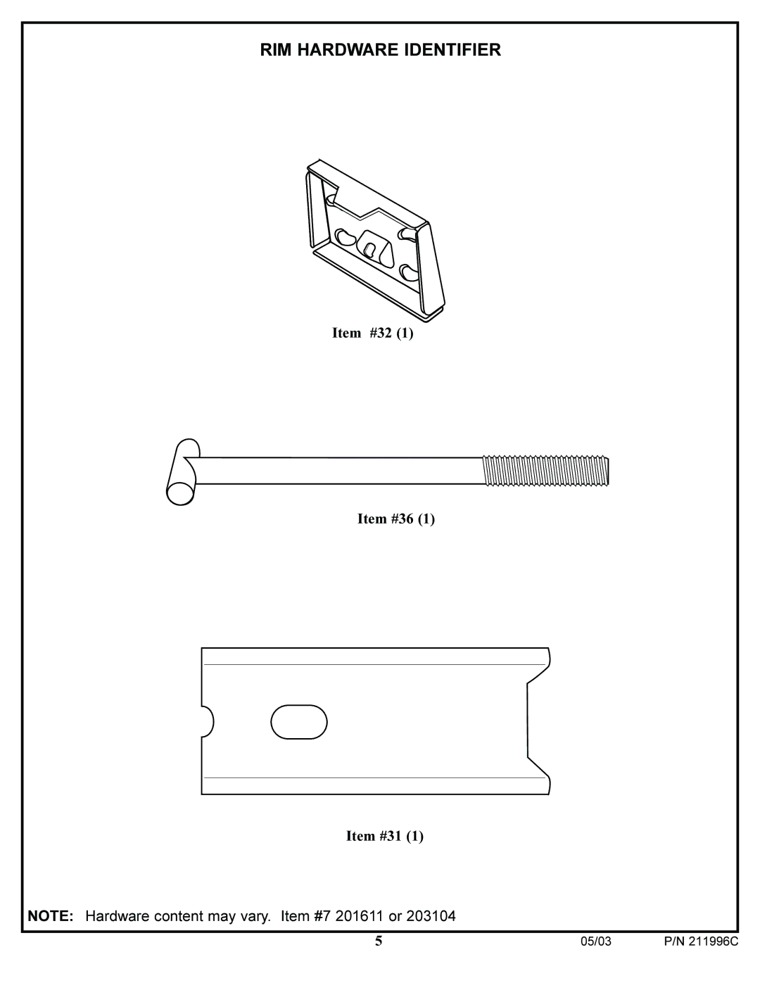 Spalding 211996C manual RIM Hardware Identifier 