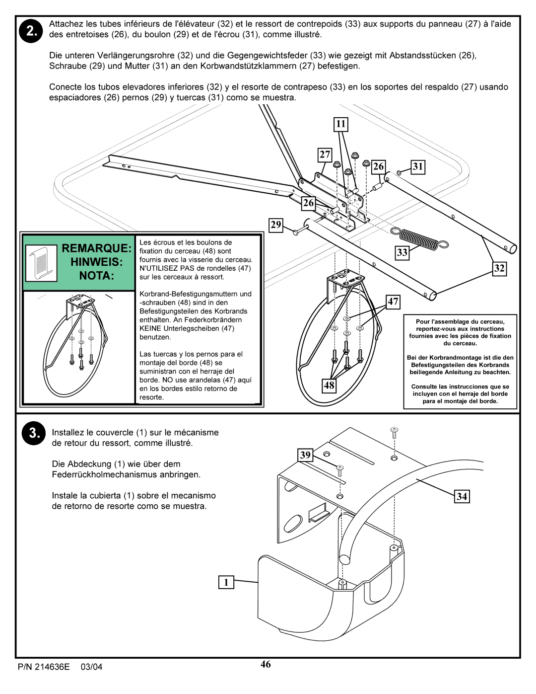 Spalding 214636E manual Remarque 