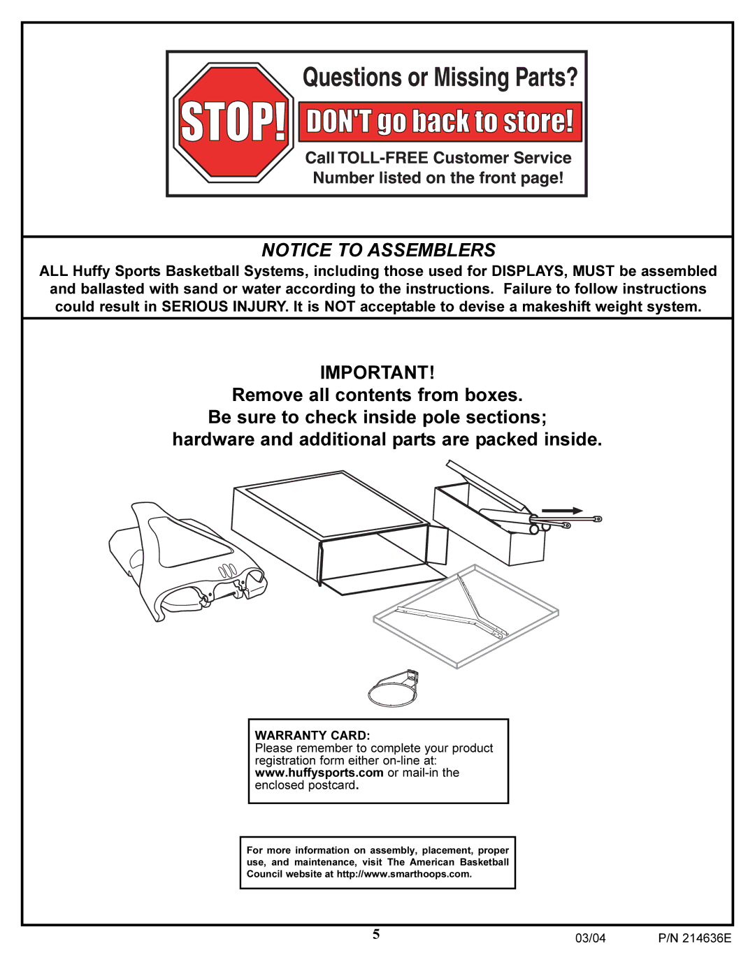 Spalding 214636E manual Warranty Card 