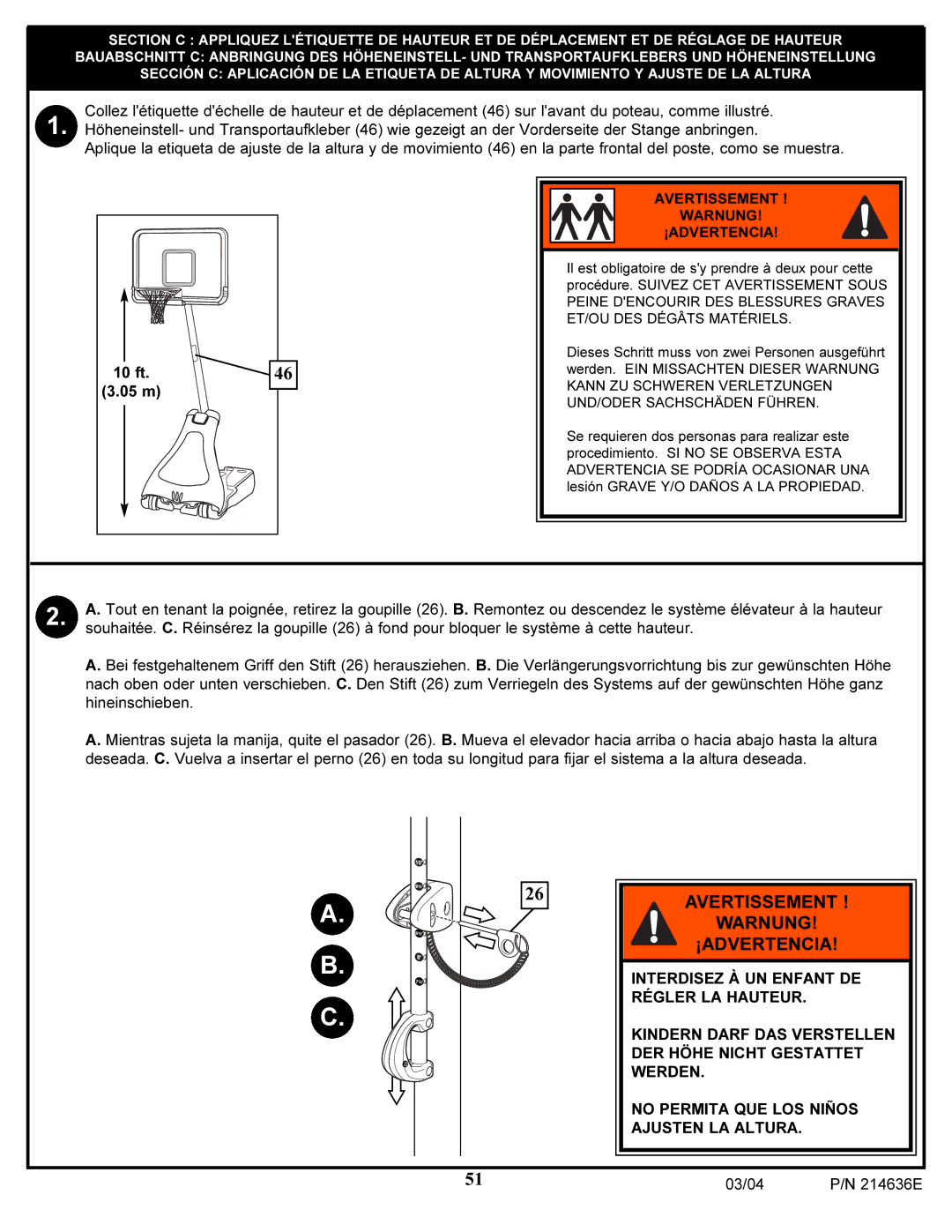 Spalding 214636E manual Avertissement Warnung ¡ADVERTENCIA 