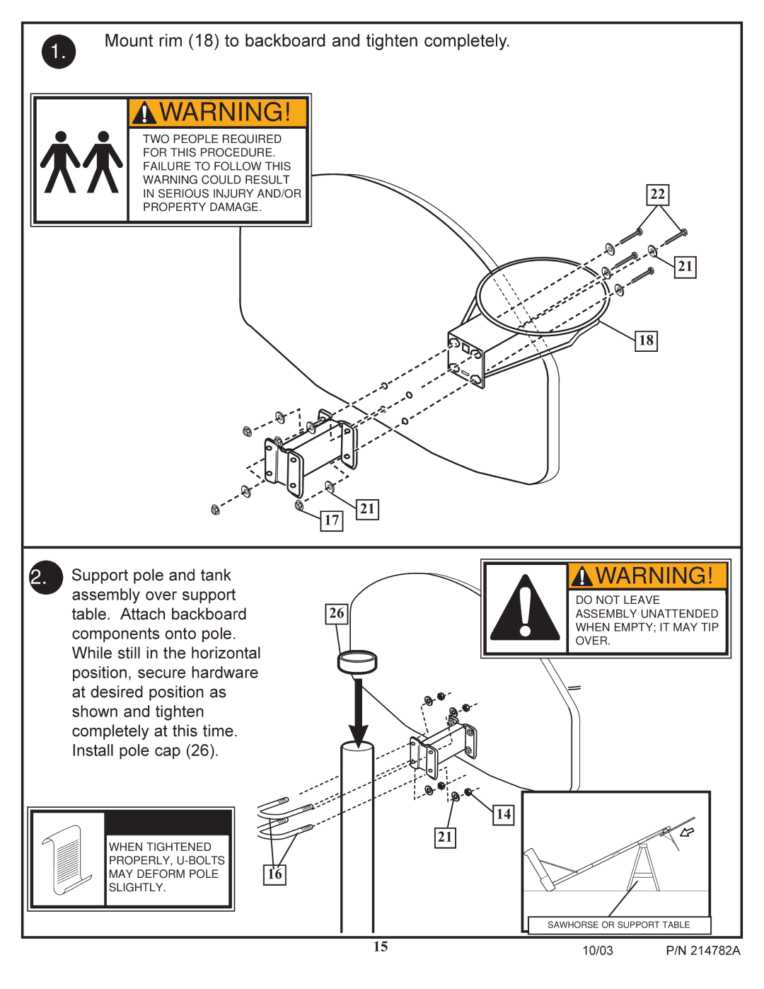 Spalding 214782A manual Mount rim 18 to backboard and tighten completely 