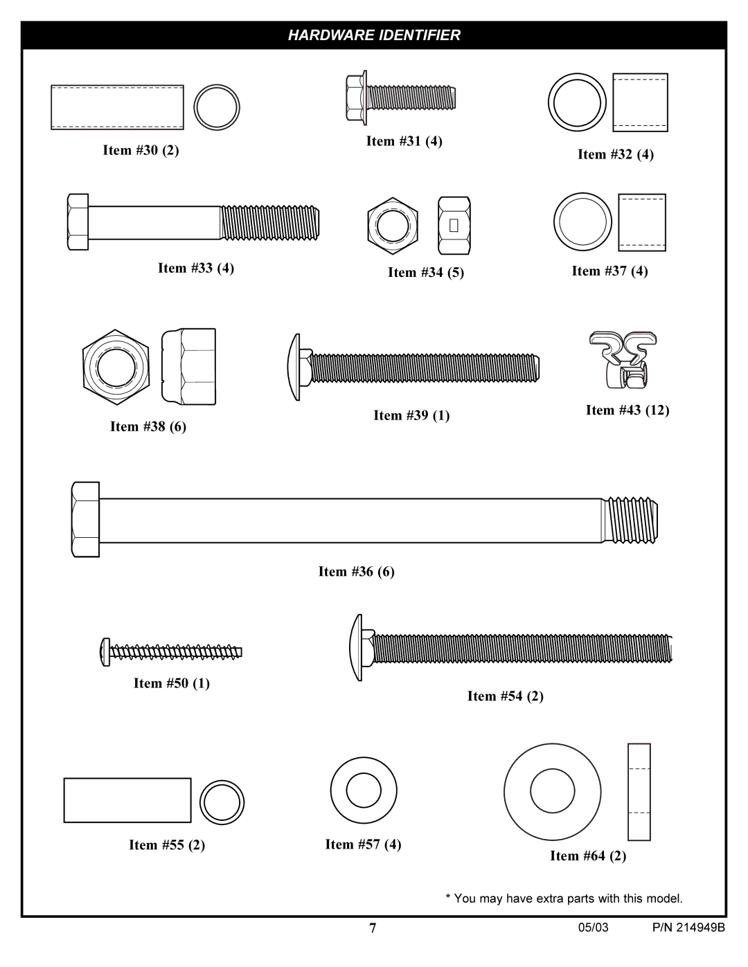 Spalding 214949B manual Item #30 Item #33 Item #38 Item #50 Item #55 