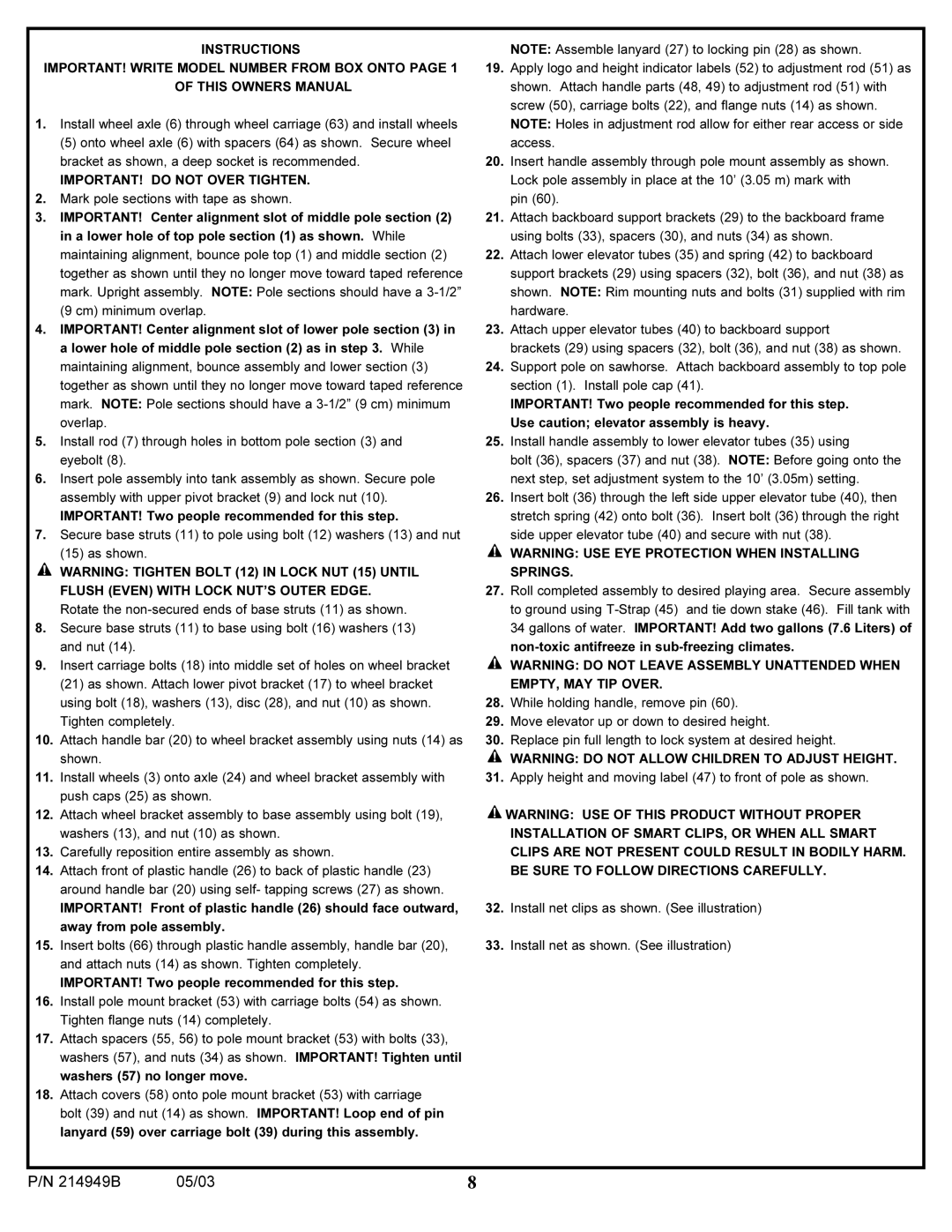 Spalding 214949B manual Instructions 