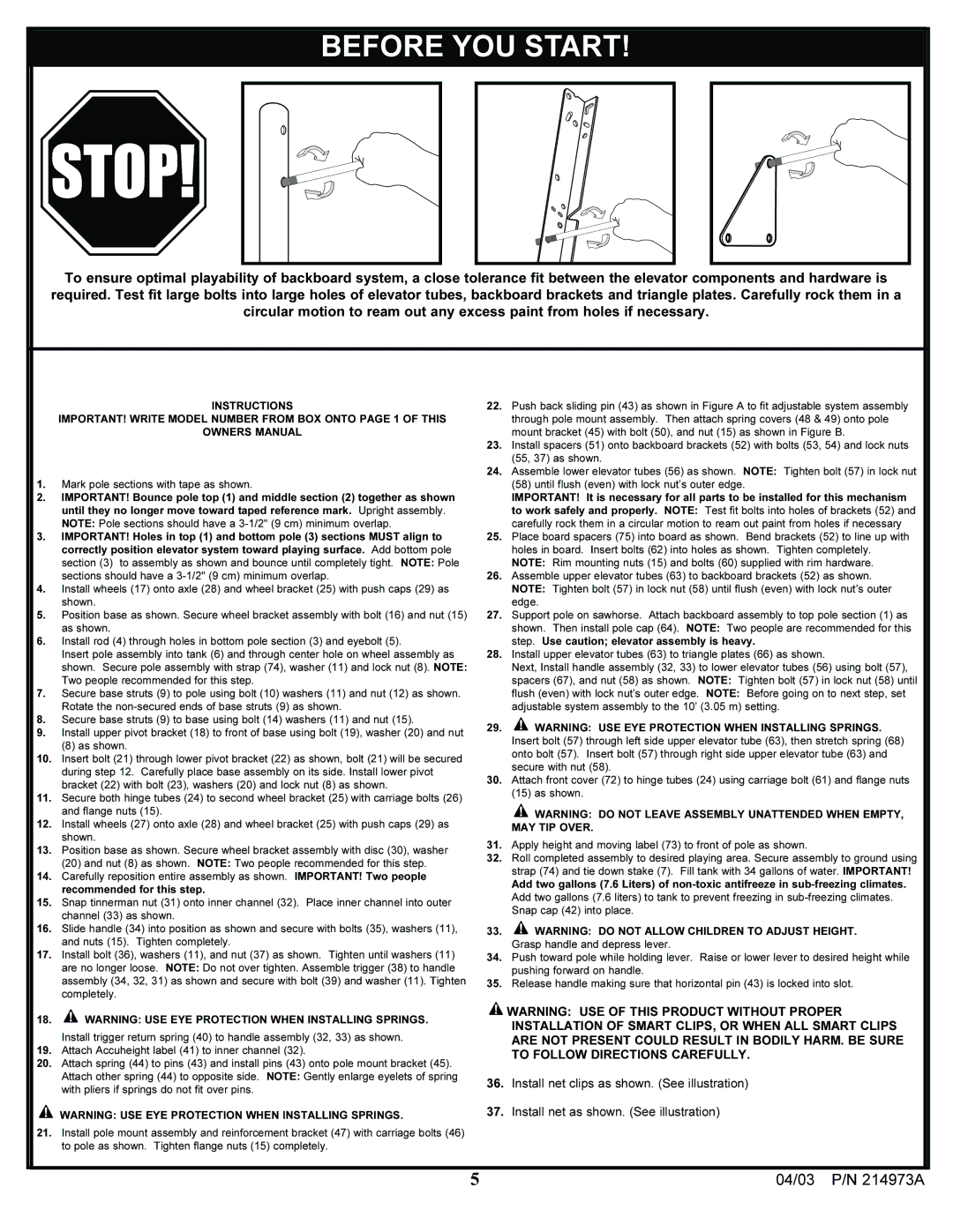 Spalding 214973A manual Before YOU Start 