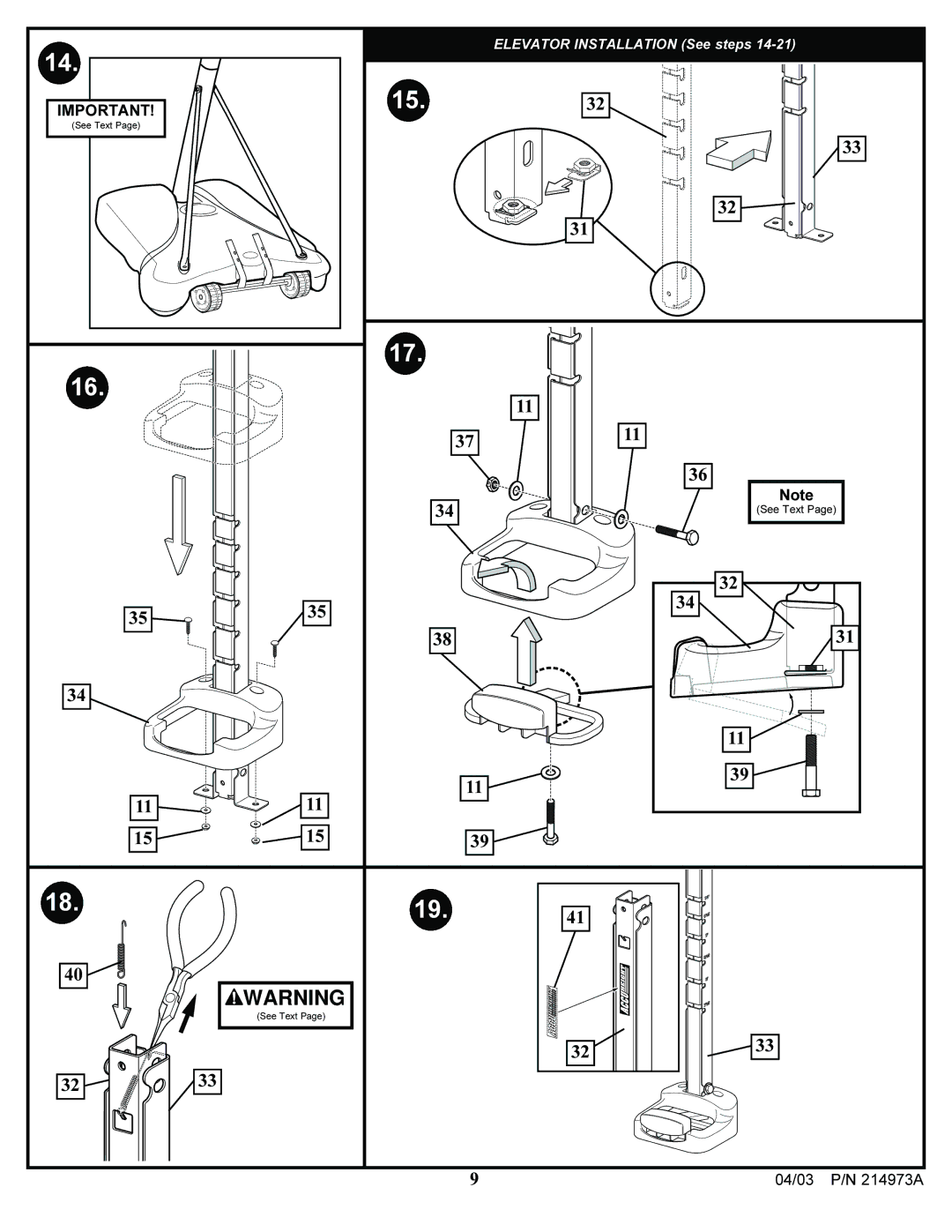 Spalding 214973A manual Elevator Installation See steps 