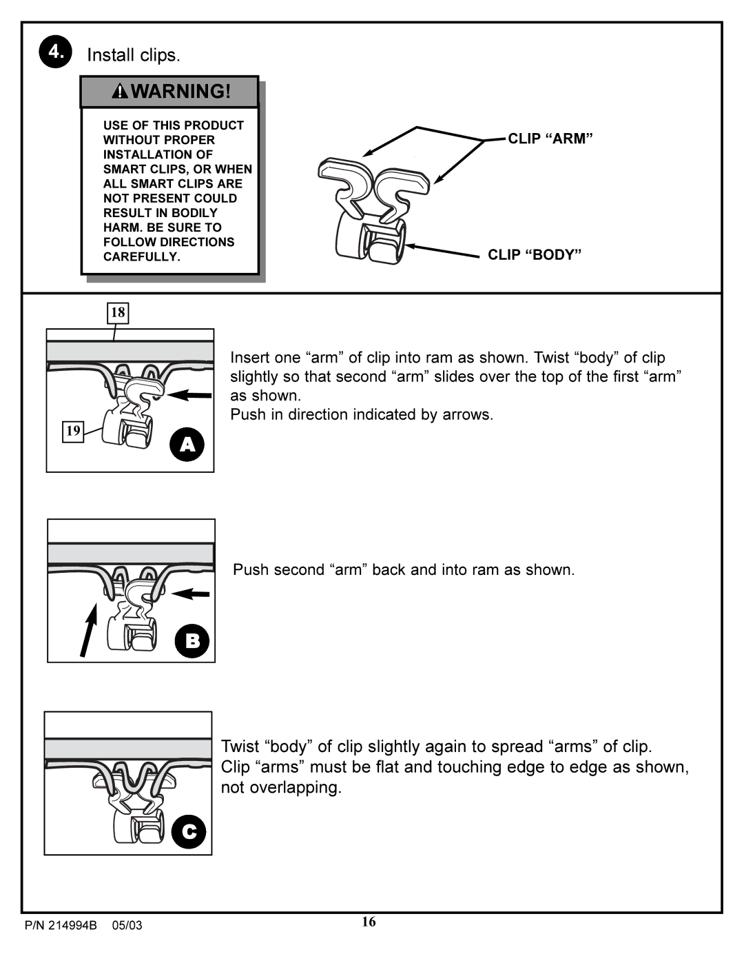 Spalding 214994B manual Install clips 