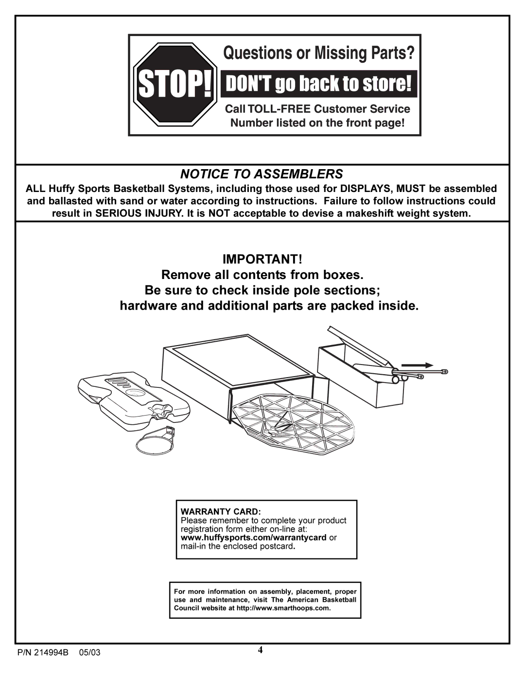 Spalding 214994B manual Warranty Card 