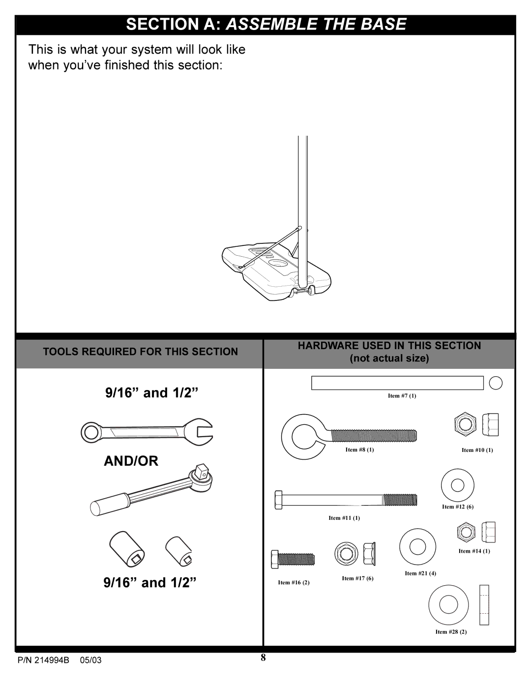 Spalding 214994B manual Section a Assemble the Base 