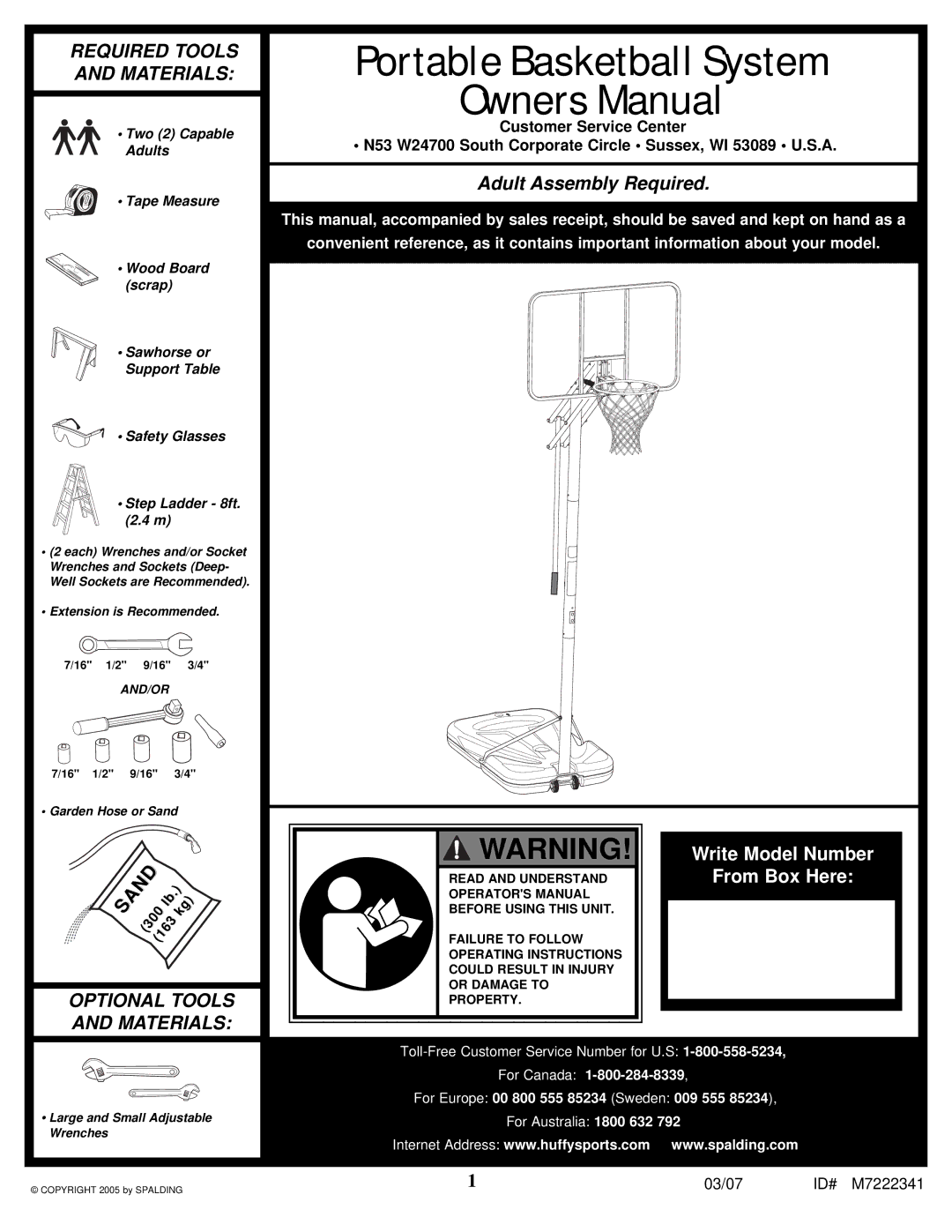 Spalding 42LB5D manual Portable Basketball System 