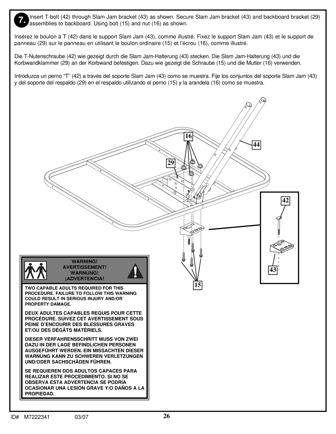 Spalding 42LB5D manual Avertissement Warnung ¡ADVERTENCIA 