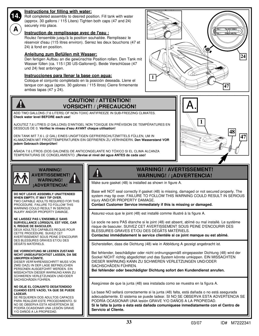 Spalding 42LB5D manual Vorsicht! / ¡Precaución, Warnung! / ¡Advertencia 