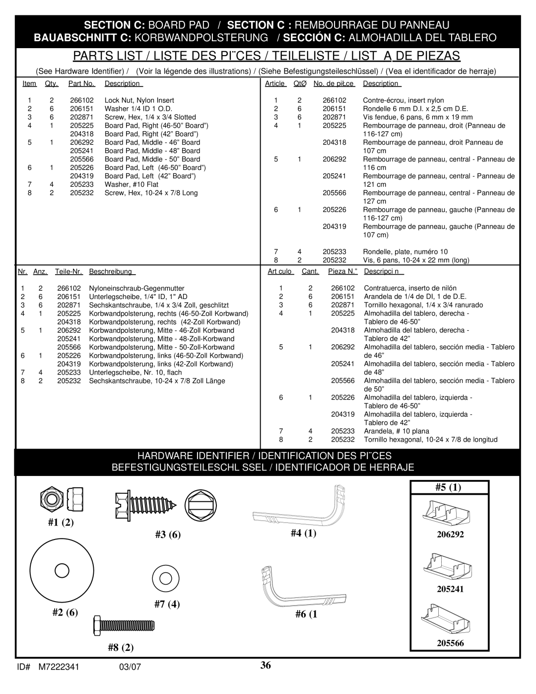 Spalding 42LB5D manual Parts List / Liste DES Pièces / Teileliste / Lista DE Piezas 