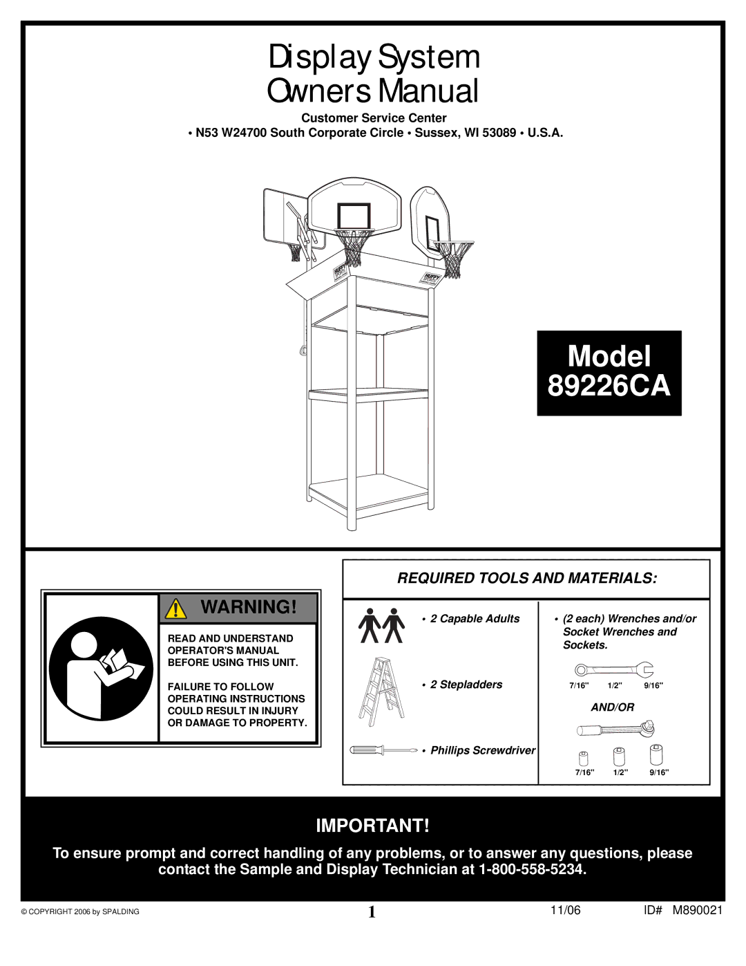 Spalding 89226CA manual Display System 