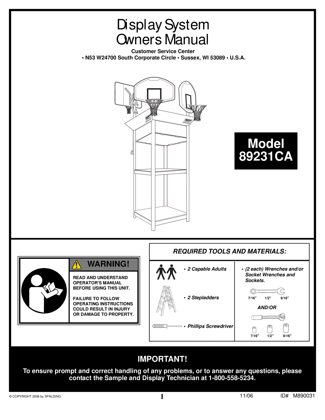 Spalding 89231CA manual Display System 