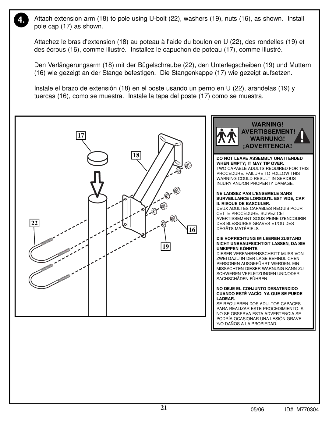 Spalding LMV2053 manual Avertissement, Warnung, ¡Advertencia 