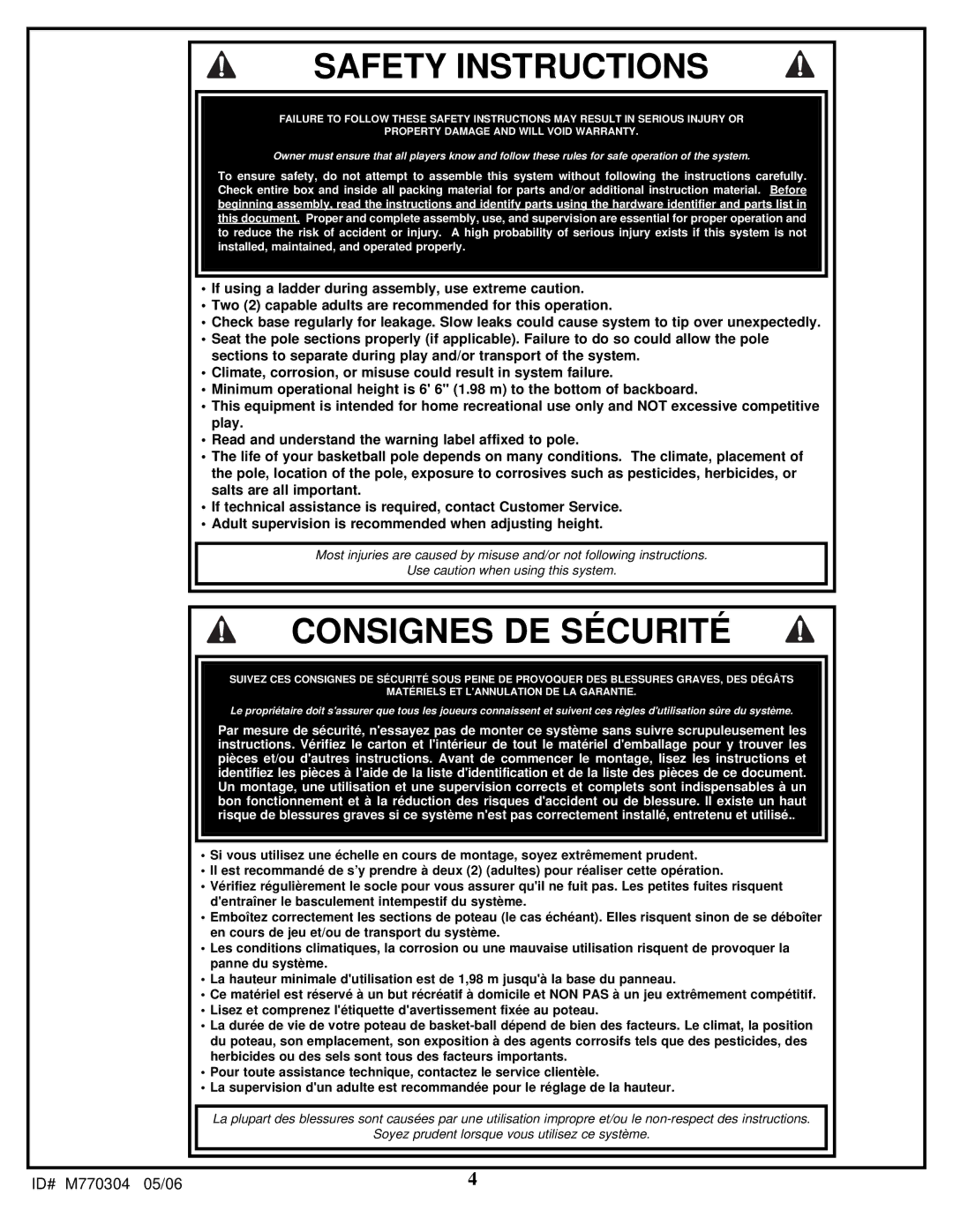 Spalding LMV2053 manual Safety Instructions 