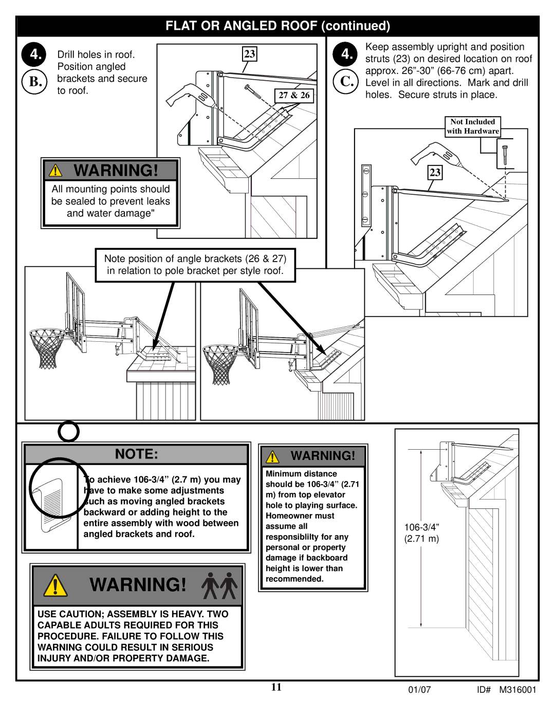 Spalding M316001 manual Flat or Angled Roof 