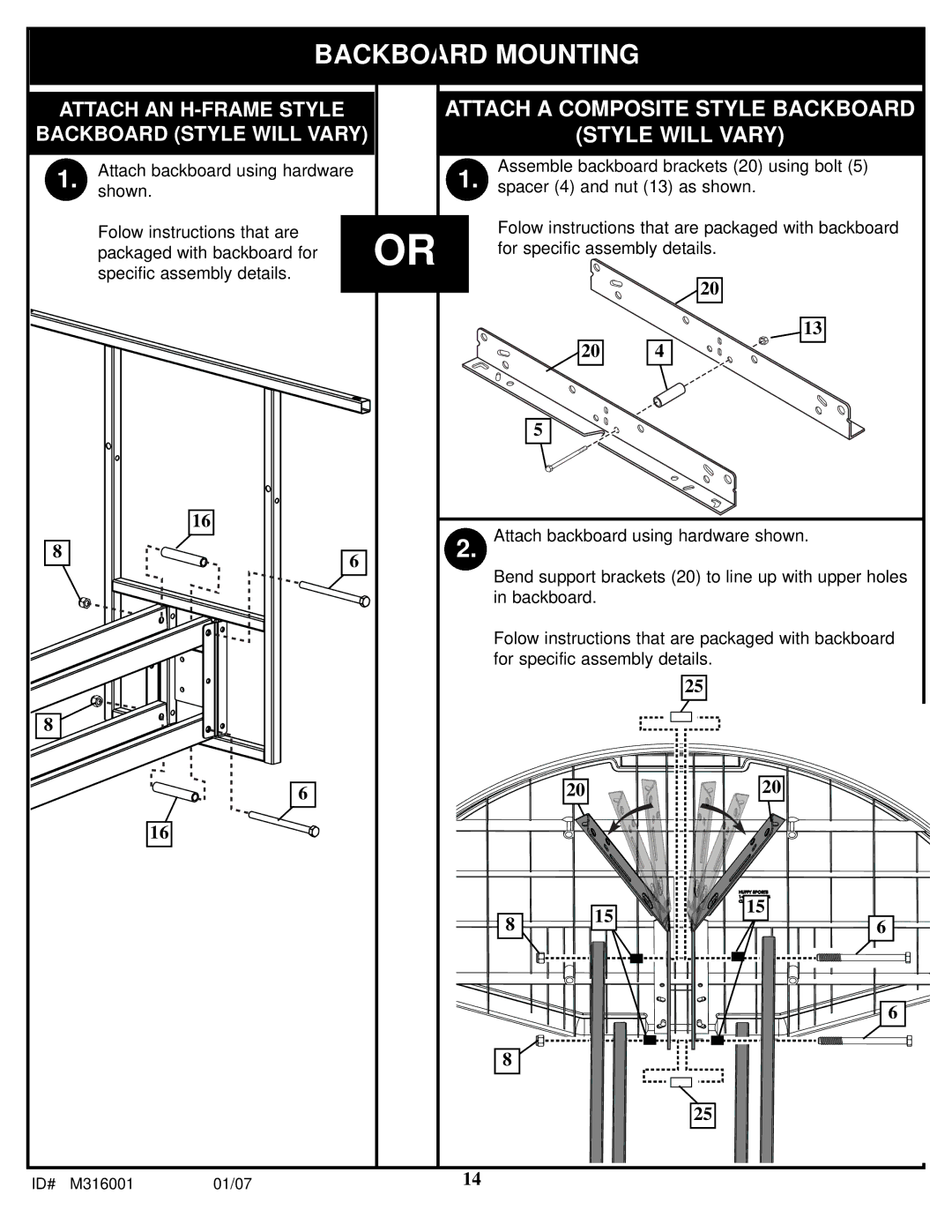 Spalding M316001 manual Attach a Composite Style Backboard, Style will Vary 