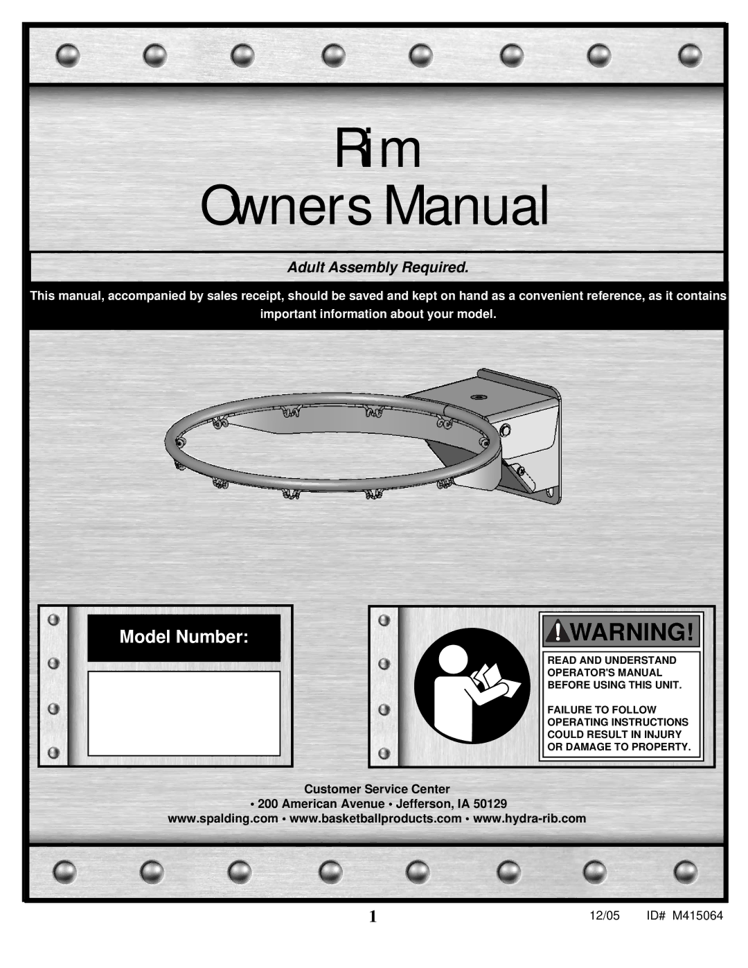 Spalding M415064 manual Rim 