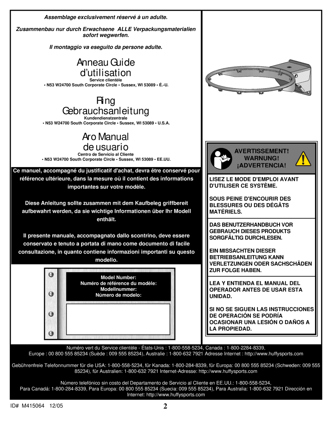 Spalding M415064 manual Anneau Guide ’utilisation 