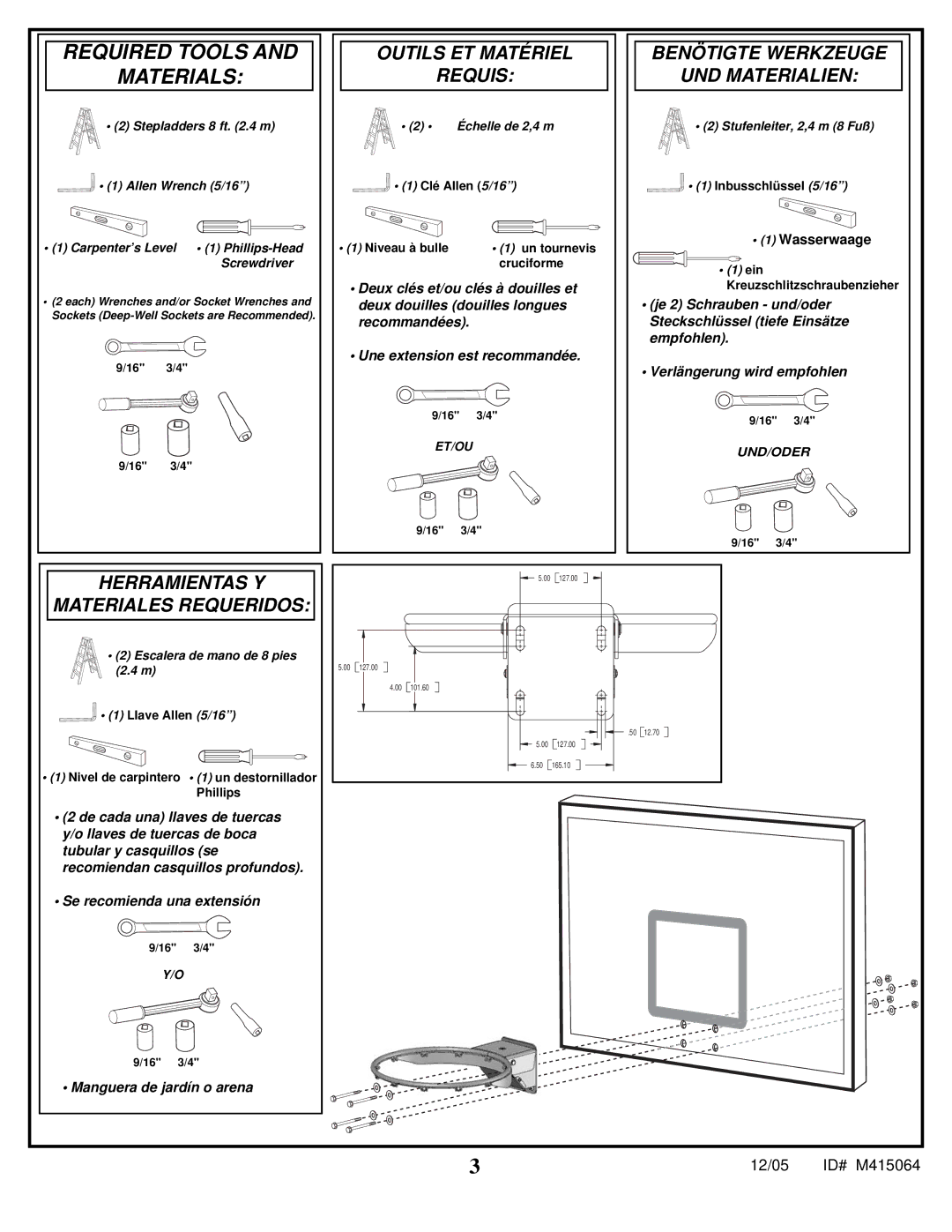 Spalding M415064 manual Required Tools Materials 