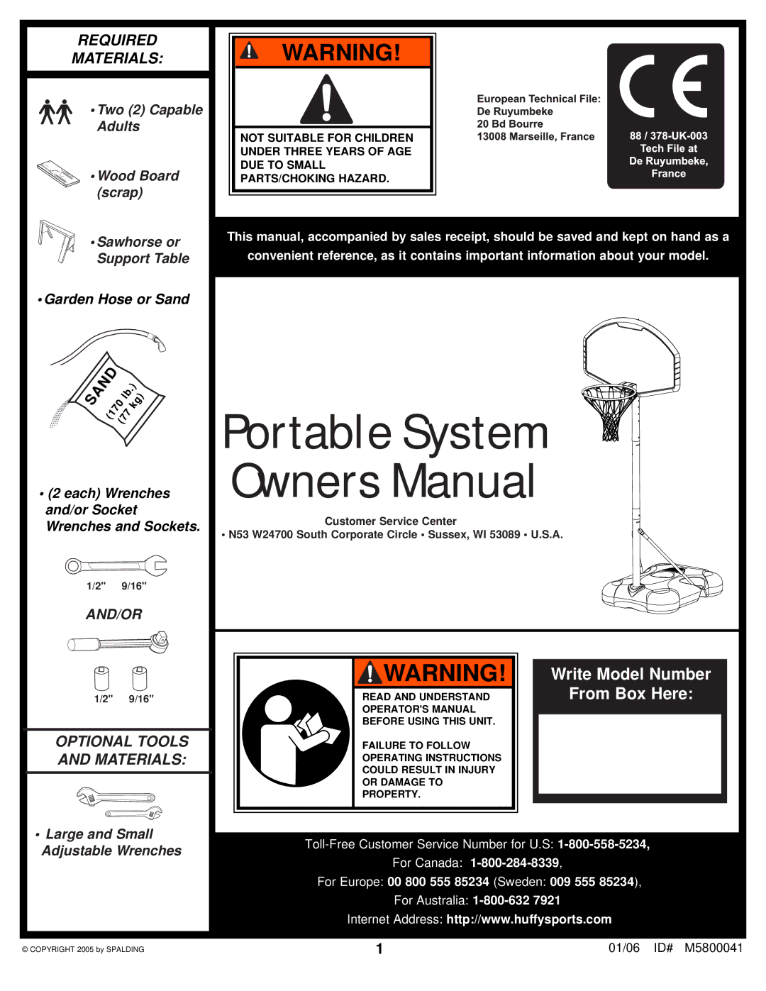 Spalding M5800041 manual Portable System 