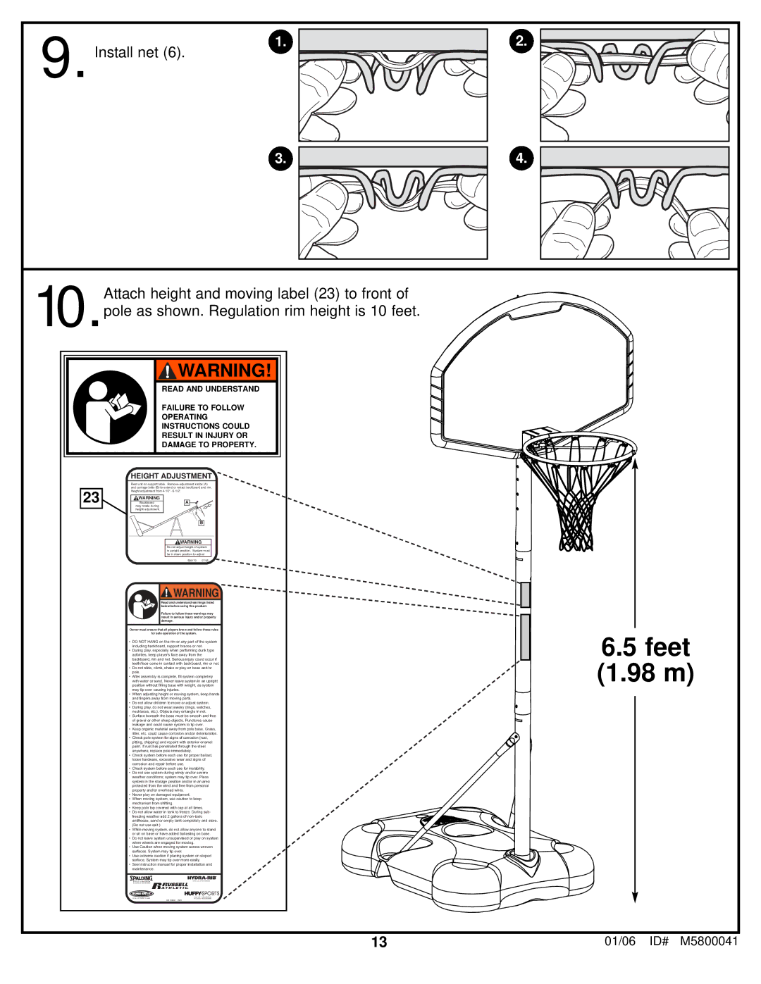 Spalding M5800041 manual Feet 1.98 m 