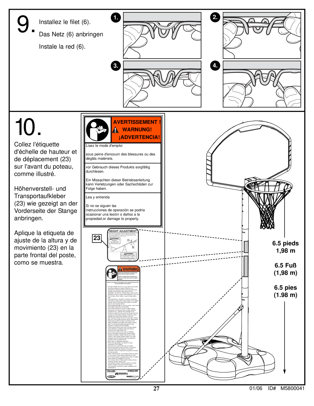 Spalding M5800041 manual Installez le filet Das Netz 6 anbringen Instale la red 