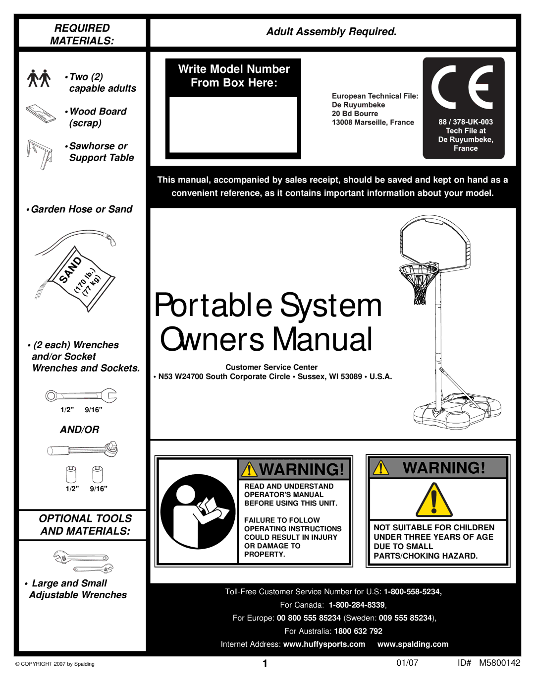 Spalding M5800142 manual Write Model Number 