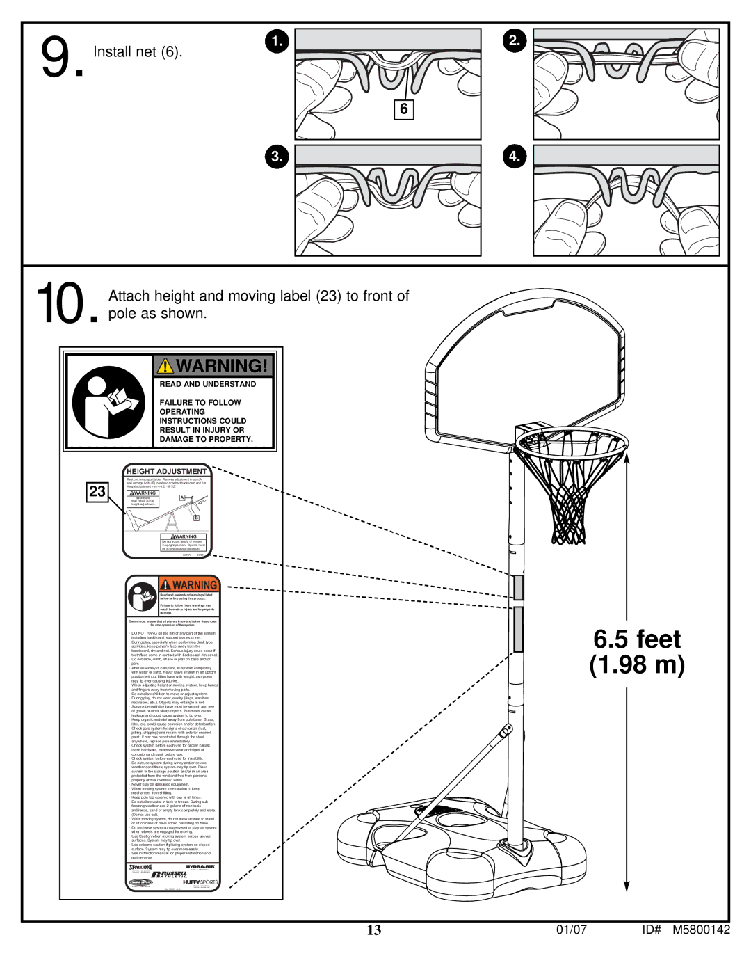 Spalding M5800142 manual Feet 1.98 m 