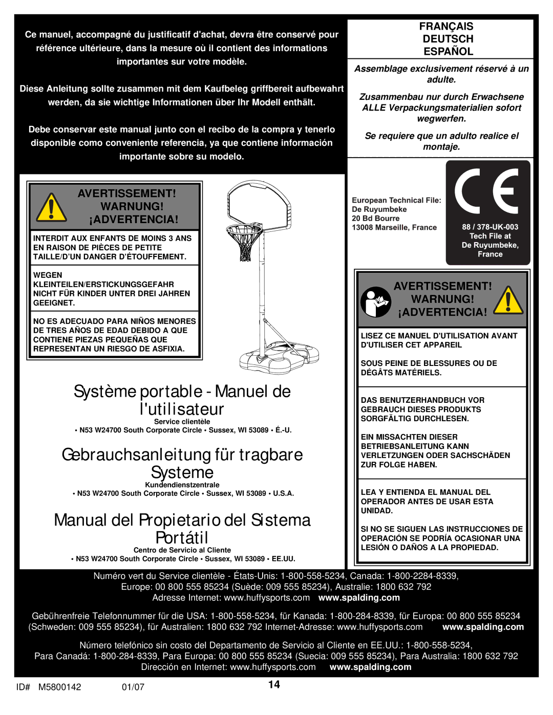 Spalding M5800142 manual Système portable Manuel de Lutilisateur 