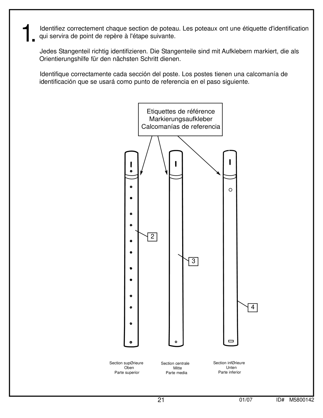 Spalding M5800142 manual Section supérieure Section centrale Section inférieure 