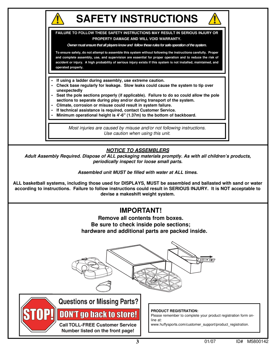 Spalding M5800142 manual Safety Instructions 