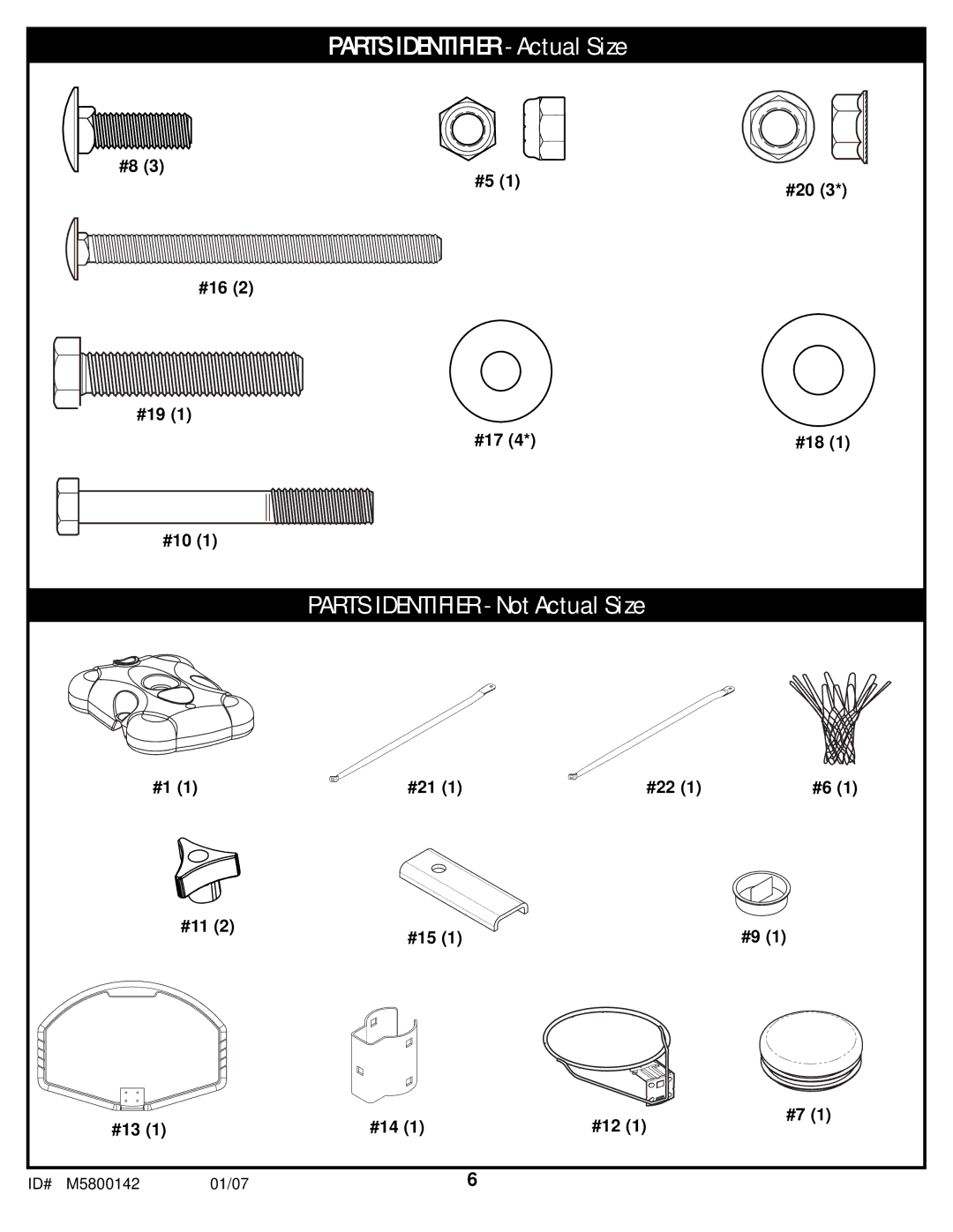 Spalding M5800142 manual Parts Identifier Actual Size 