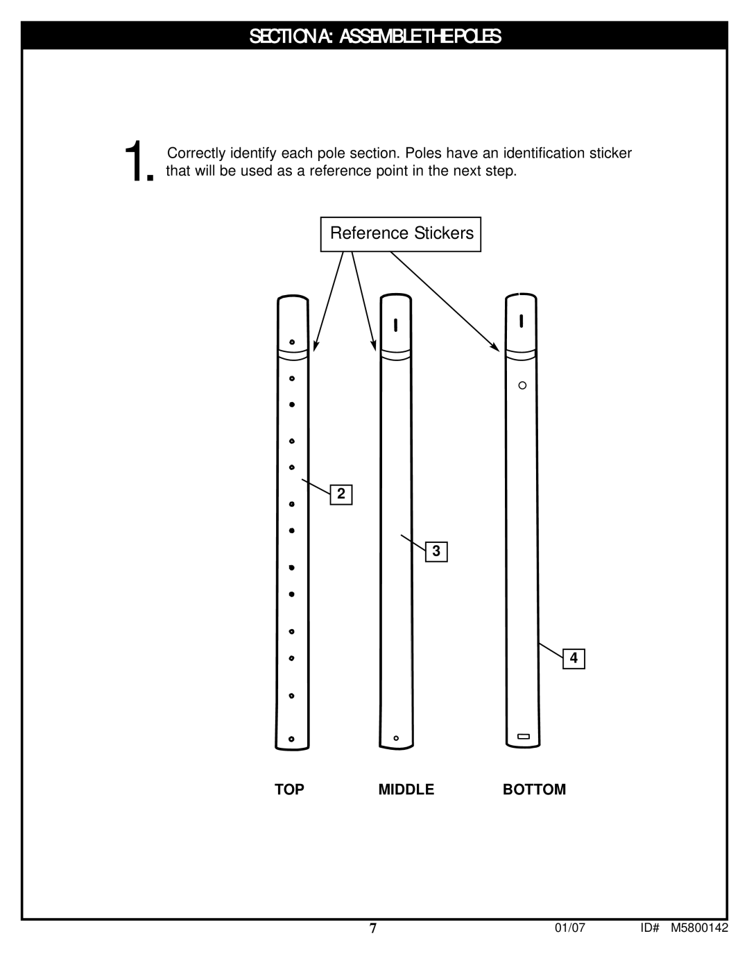 Spalding M5800142 manual Section a Assemble the Poles 