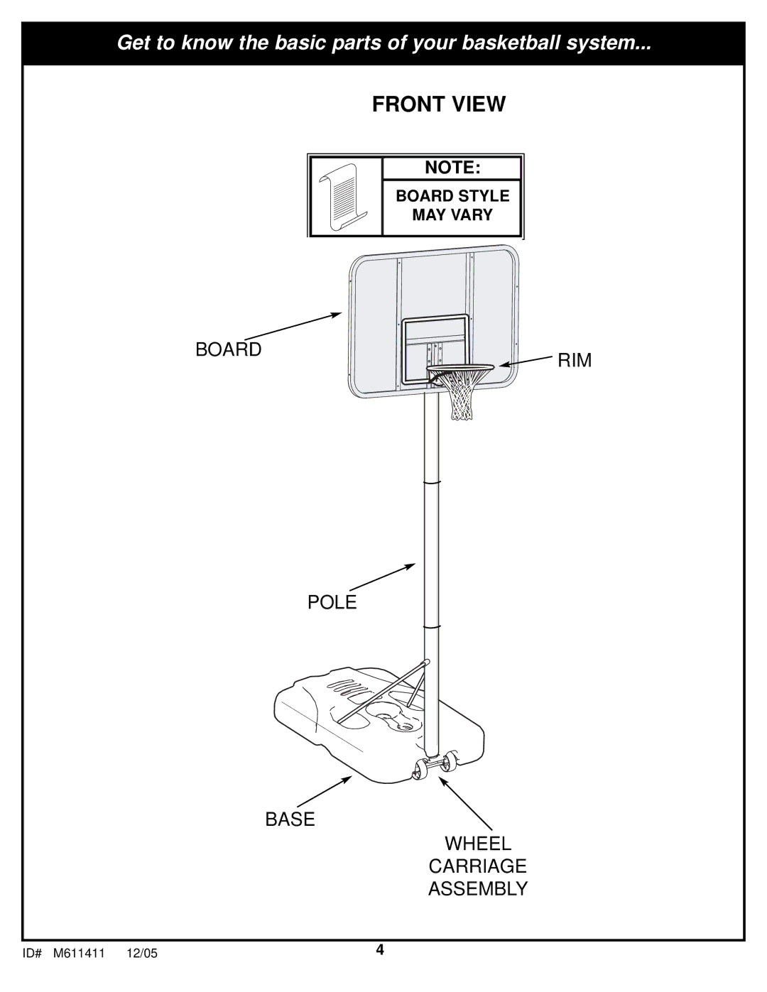 Spalding M611411 manual Front View 