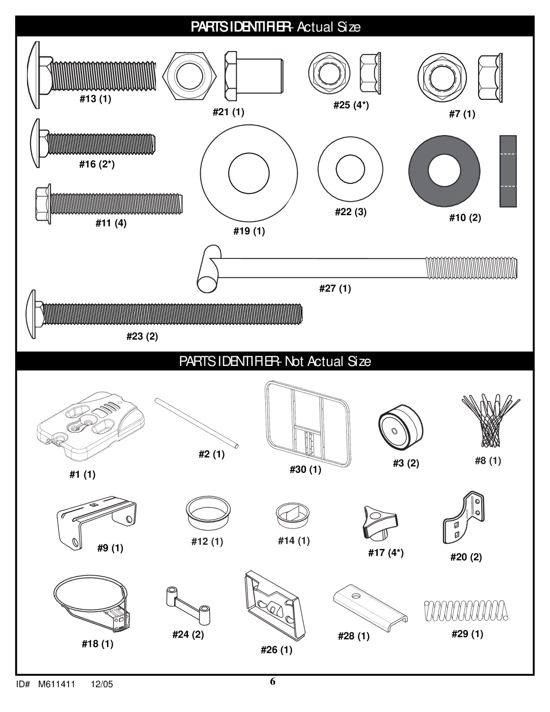 Spalding M611411 manual Parts IDENTIFIER- Actual Size 