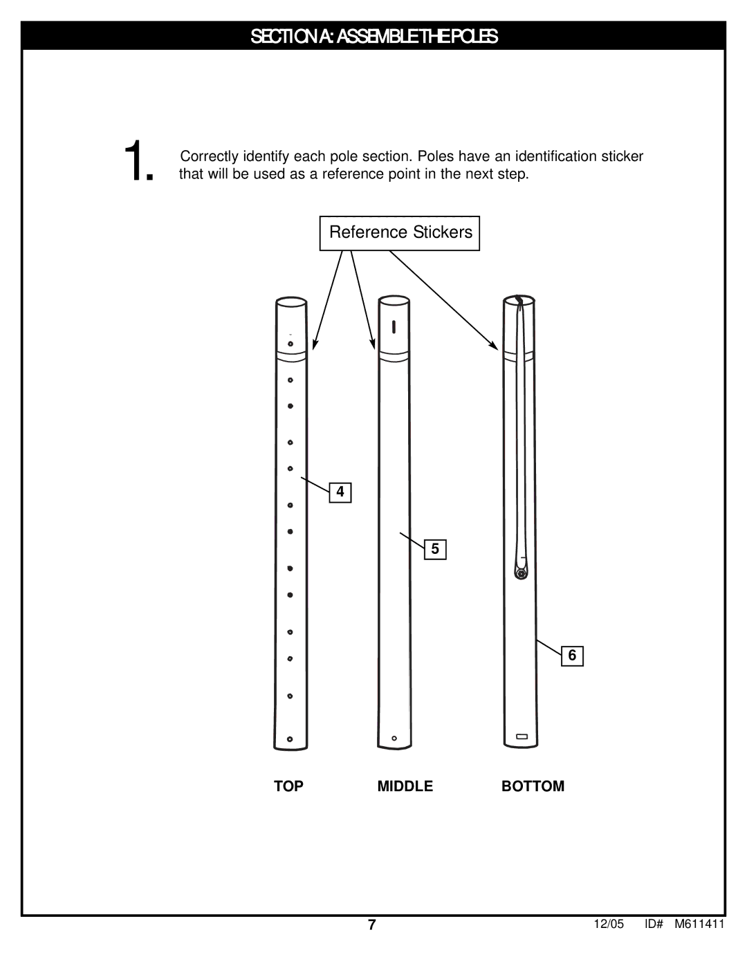 Spalding M611411 manual Section a Assemble the Poles 