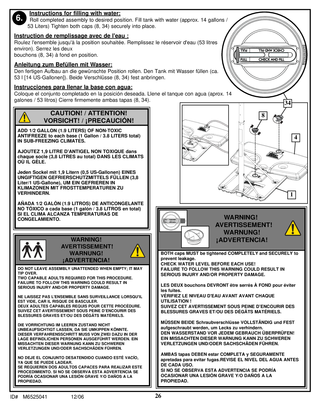 Spalding M6525041 manual Avertissement 