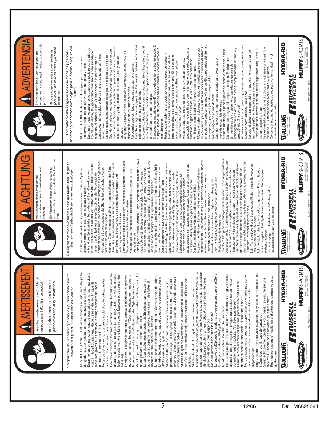 Spalding M6525041 manual Achtung 