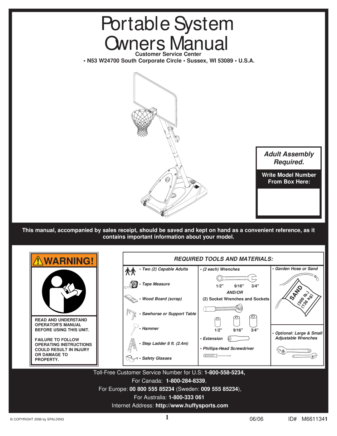 Spalding M6611341 manual Portable System 