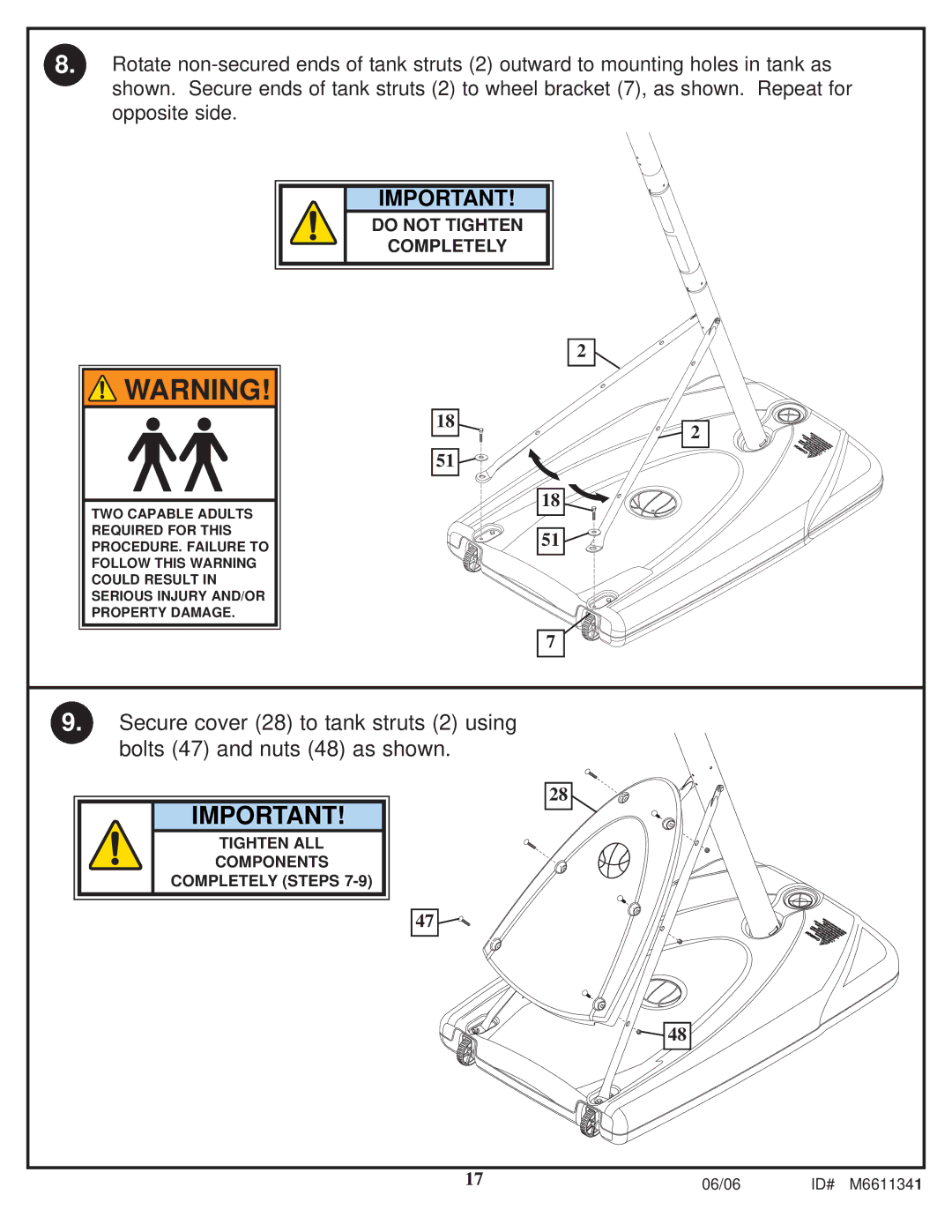 Spalding M6611341 manual Tighten ALL Components Completely Steps 