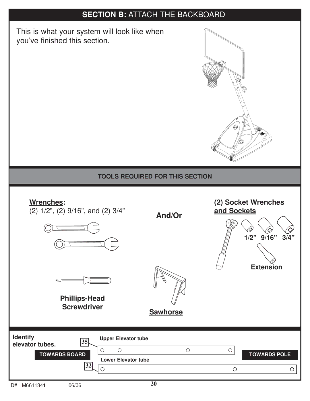 Spalding M6611341 manual Section B Attach the Backboard 