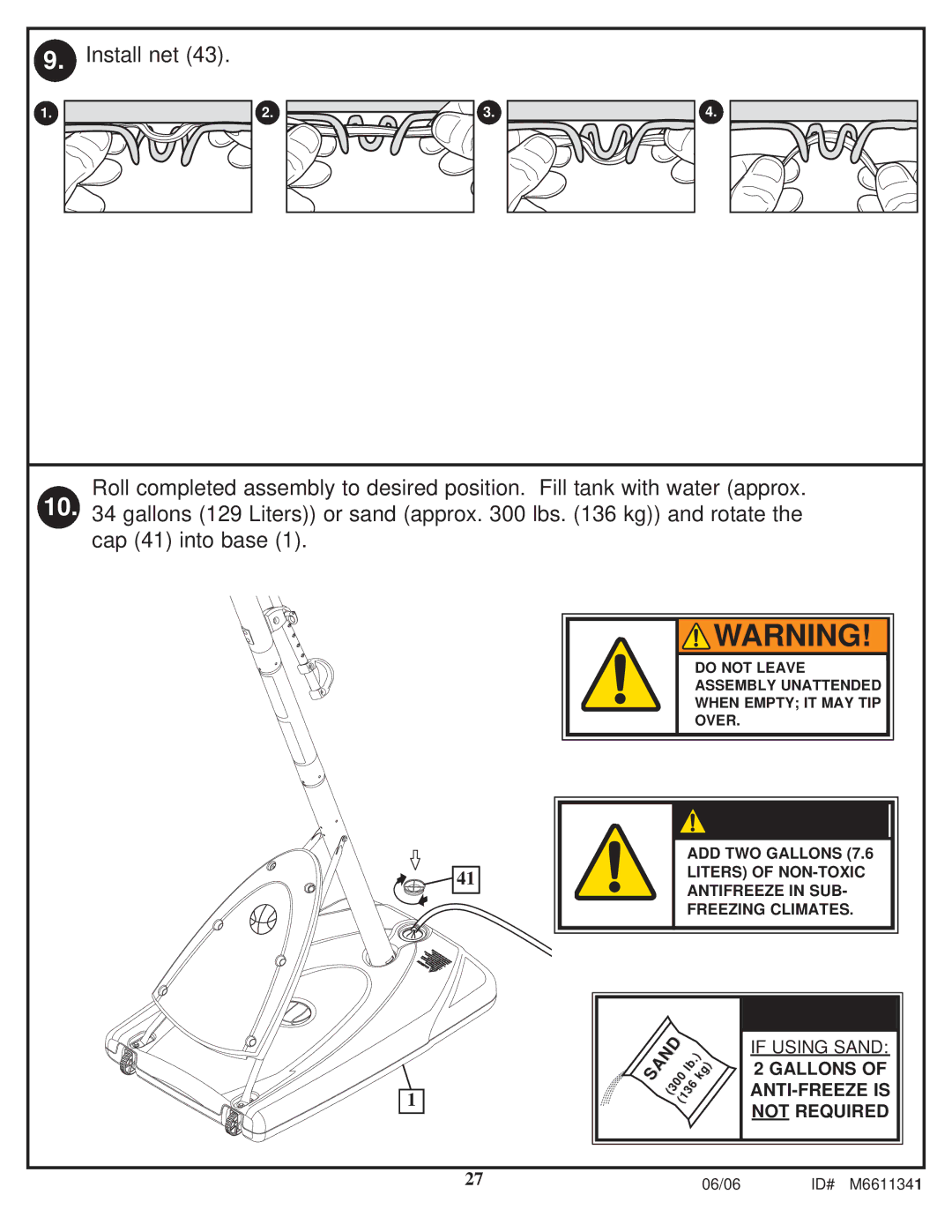 Spalding M6611341 manual If Using Sand 2 Gallons of ANTI-FREEZE is not Required 