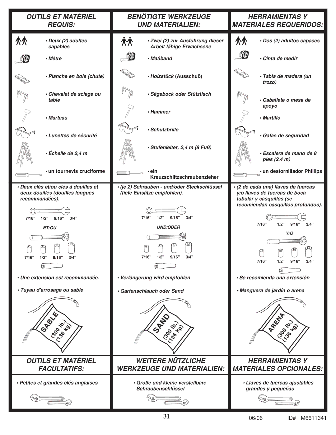 Spalding M6611341 manual Outils ET Matériel Facultatifs 