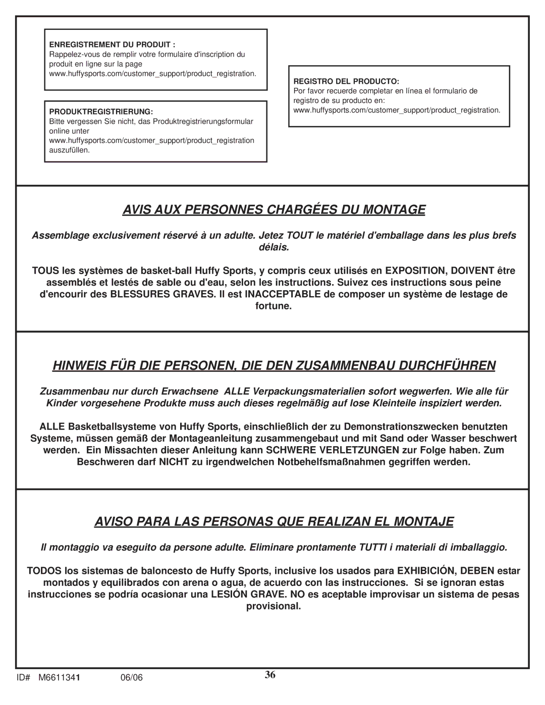 Spalding M6611341 manual Avis AUX Personnes Chargées DU Montage 