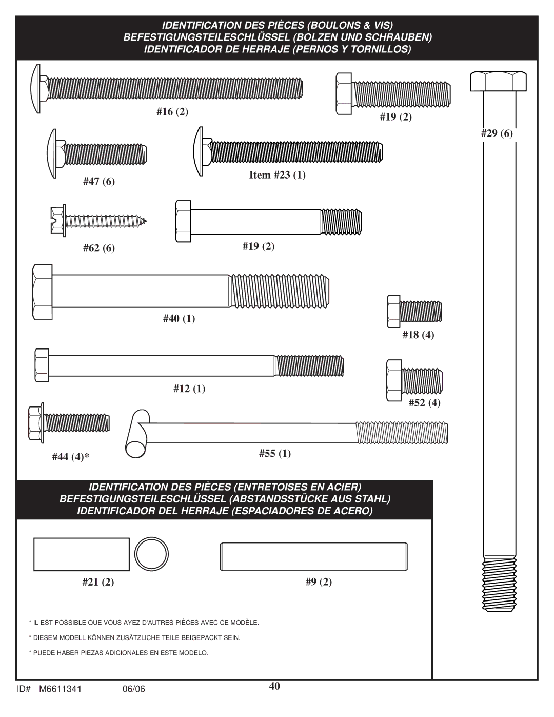 Spalding M6611341 manual #16 #19 #29 #47 Item #23 #62 #40 1 #18 #12 1 #52 #44 #55 