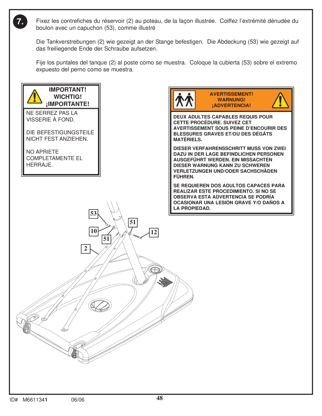 Spalding M6611341 manual Wichtig ¡IMPORTANTE 