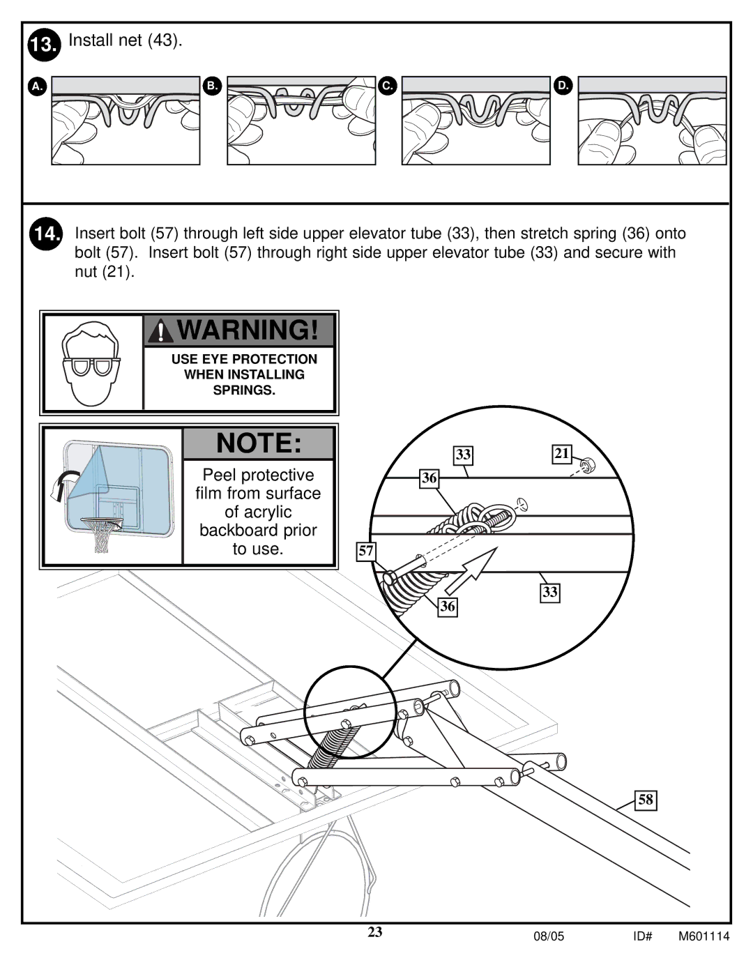 Spalding M661154 manual Install net 